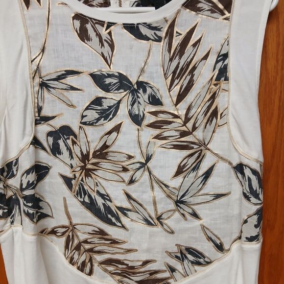 J.Crew Womens Blouse S Ivory Mixed Media Linen Tropical Preppy Career Sleeveless - Picture 3 of 9
